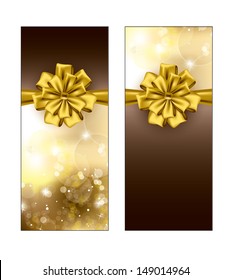 Greeting cards with golden bows. Vector Background. Eps10.