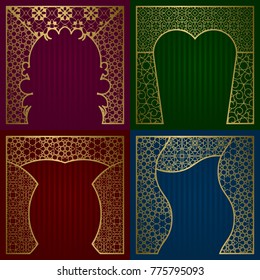 Greeting cards golden frames set. Vintage design of template in oriental style.