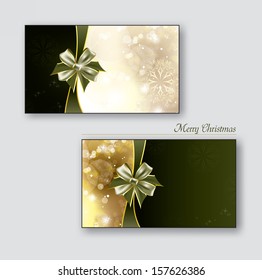 Greeting cards with green bow. Vector Background.