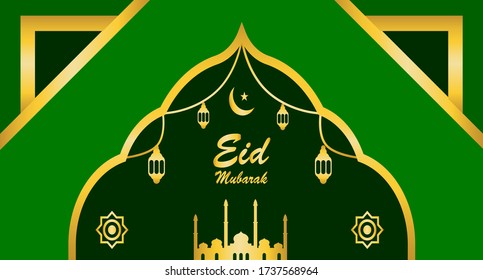 Grußkarten Glückwunsch Eid Mubarak. Eid Mubarak Gruß mit Grün und Gold