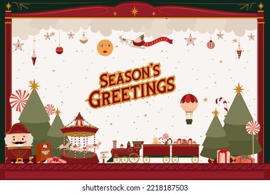 Greeting cards for Merry Christmas with fairs and holidays elements. Seasons Greetings postcard. Editable vector illustration.