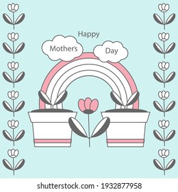 Greeting cards for Mother's Day, Conceptual Vector illustration. Flower seedlings, rainbows, clouds