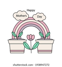 Greeting cards for Mother's Day, Conceptual Vector illustration. Flower seedlings, rainbows, clouds.