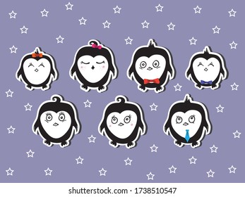 greeting cards penguins, happy family, cute animal stickers