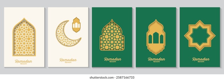 greeting cards or poster Ramadan and Eid white background with copy space,Eid Al-Fitr Mubarak, Ramadan Kareem, Islamic Style Greeting Background Collection Set with Arabic Ornaments