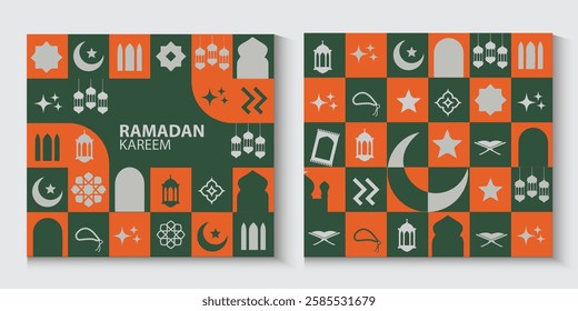 greeting cards Ramadan and Eid background with copy space,Eid Al-Fitr Mubarak, Ramadan Kareem, Islamic Style Greeting Background Collection Set with Arabic Ornaments