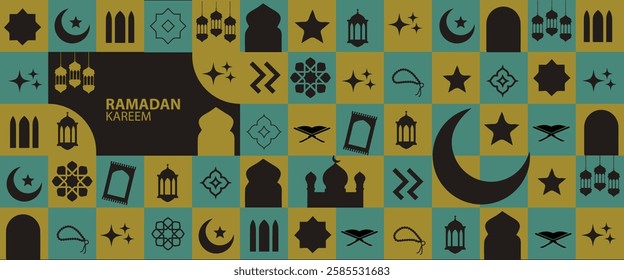 greeting cards Ramadan and Eid background with copy space,Eid Al-Fitr Mubarak, Ramadan Kareem, Islamic Style Greeting Background Collection Set with Arabic Ornaments
