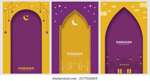 greeting cards Ramadan and Eid white background with copy space,Eid Al-Fitr Mubarak, Ramadan Kareem, Islamic Style Greeting Background Collection Set with Arabic Ornaments