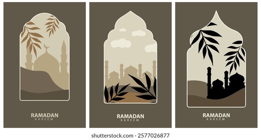 greeting cards Ramadan and Eid white background with copy space,Eid Al-Fitr Mubarak, Ramadan Kareem, Islamic Style Greeting Background Collection Set with Arabic Ornaments
