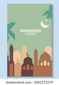  greeting cards Ramadan and Eid white background with copy space,Eid Al-Fitr Mubarak, Ramadan Kareem, Islamic Style Greeting Background Collection Set with Arabic Ornaments
