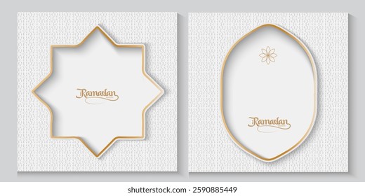 greeting cards Ramadan kareem and Eid  white background with copy space,Eid Al-Fitr Mubarak, Ramadan Kareem, Islamic Style Greeting Background Collection Set with Arabic Ornaments