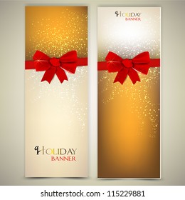 Greeting cards with red bows and copy space. Vector illustration