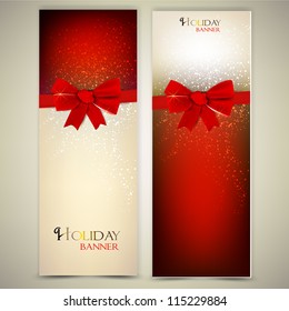 Greeting cards with red bows and copy space. Vector illustration