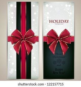 Greeting cards with red bows and copy space. Vector illustration