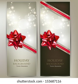 Greeting cards with red bows and copy space. Vector illustration