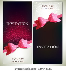 Greeting cards with red bows and copy space. Vector illustration