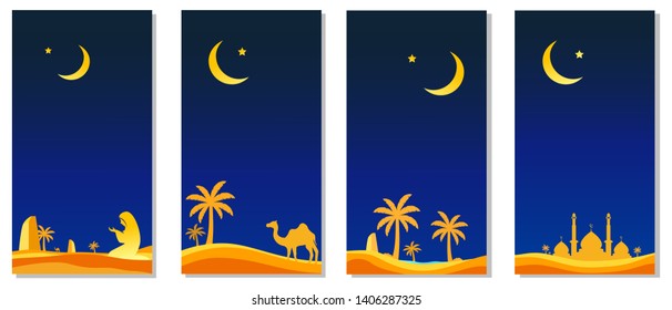 Greeting cards set - Arabian theme - Islamic - Ramadan illustration - Night theme