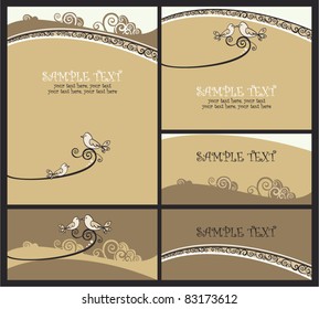 greeting cards set with birds - invitation for party or wedding.