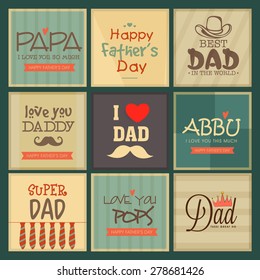 Greeting cards set for father's day celebrations with vintage style.