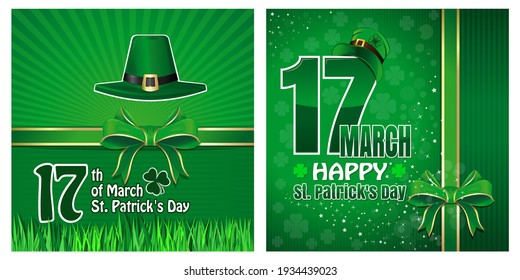 Greeting cards set for St. Patrick's Day. March 17. Happy St. Patrick's Day. Vector illustration