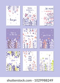 Greeting cards set, trendy cards for valentines day, birthday, anniversary, invitation, hand drawn vector Illustrations, design element for banner or poster