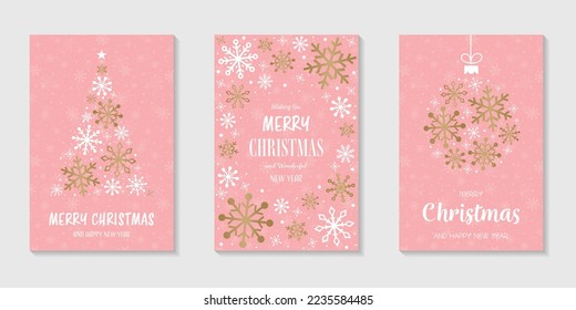 Greeting cards with shiny Christmas snowflakes. Winter collection. Vector illustration