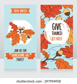 greeting cards for thanksgiving day, cute party invitations, vector illustration