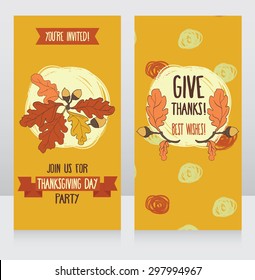 greeting cards for thanksgiving day, cute party invitations, vector illustration