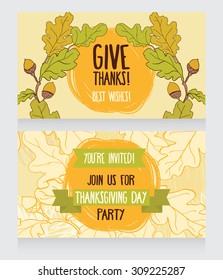 greeting cards for thanksgiving day, cute party invitations, vector illustration