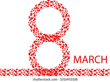 Greeting cards with tiny hearts .International womans day . 8 march . Handwritten lettering typography