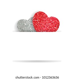 Greeting cards for Valentine's Day, Birthday, Mother's Day with cute hearts. Heart with dust glitters.