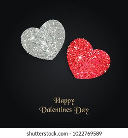 Greeting cards for Valentine's Day, Birthday, Mother's Day with cute hearts. Heart with dust glitters.