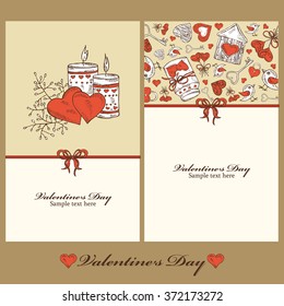 Greeting cards for Valentine's Day with candle , hand drawn