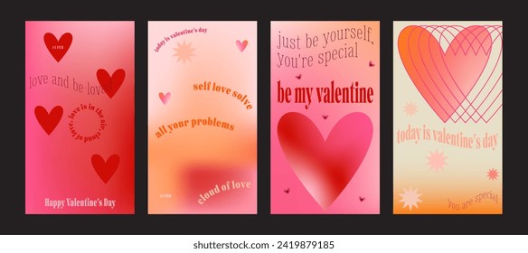 Greeting cards for Valentine's Day. Fashionable gradients, typography. Templates for social networks, digital marketing and sales promotion. Fashion advertising. Banners for social networks.