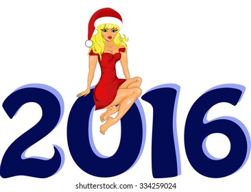 Greeting cards Vector illustration the idea for the Christmas banner. Happy New Year 2016  with a  Snow Maiden