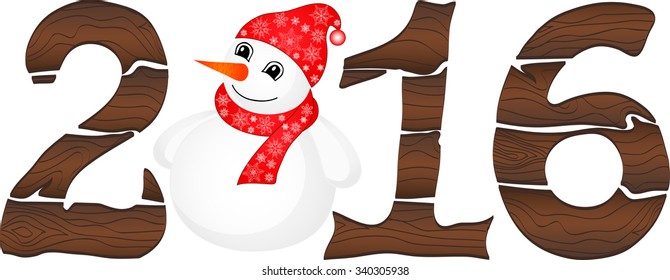 Greeting cards Vector illustration the idea for the Christmas banner. Happy New Year 2016 With Snowman and Santa Hat