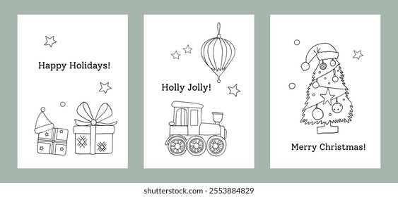 Greeting cards vector set with Christmas toys