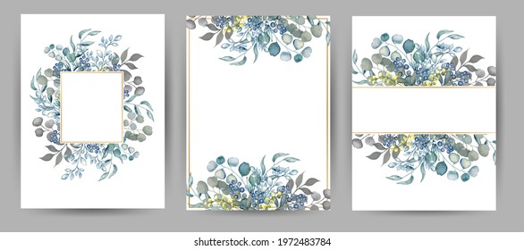 Greeting cards with watercolor effect. Vector illustration.