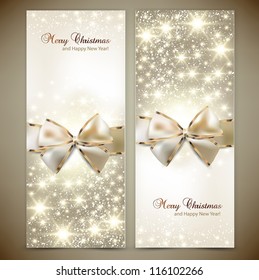 Greeting cards with white bows and copy space. Vector illustration