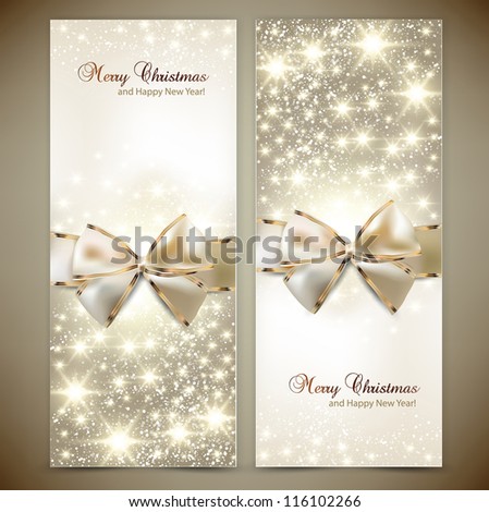 Greeting cards with white bows and copy space. Vector illustration