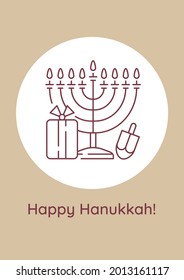 Greeting With Chanukah Event Postcard With Linear Glyph Icon. Greeting Card With Decorative Vector Design. Simple Style Poster With Creative Lineart Illustration. Flyer With Holiday Wish