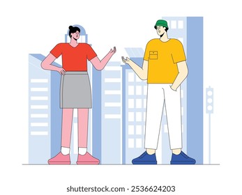 Greeting and chatting with each other, interaction of social beings in the city, vector illustration of modern urban life.