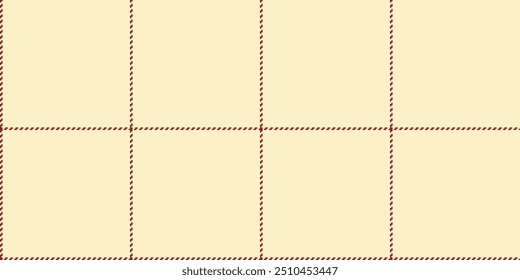 Greeting check texture pattern, school seamless background textile. Random plaid tartan fabric vector in blanched almond and red colors palette.