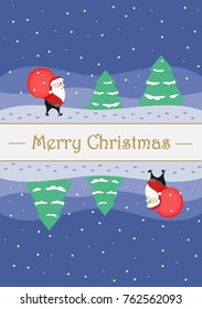 Greeting Christmas card with cute Santa Claus