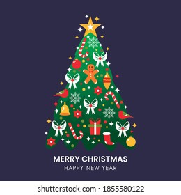 greeting christmas and greeting card with flat icons . flat vector illustration isolated on dark background