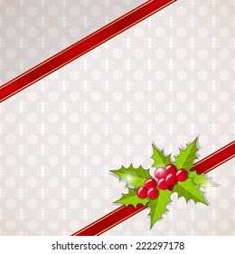 Greeting Christmas card with holly. Vector.