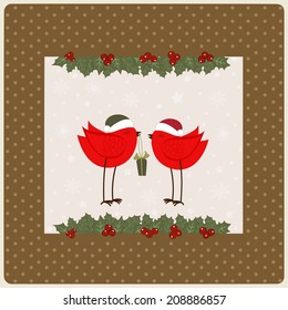 Greeting Christmas card with red bird