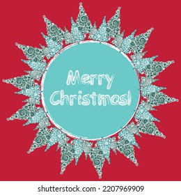 Greeting christmas card with round border from abstract decorative fir trees