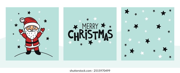 Greeting Christmas card. Set of greating cards. Hand-drawn doodle style illustration with lettering. Banner, poster, flyer for social media. Vector illustration