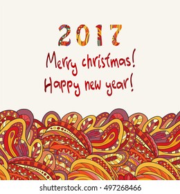 Greeting Christmas card. The symbol of New Year 2017. 